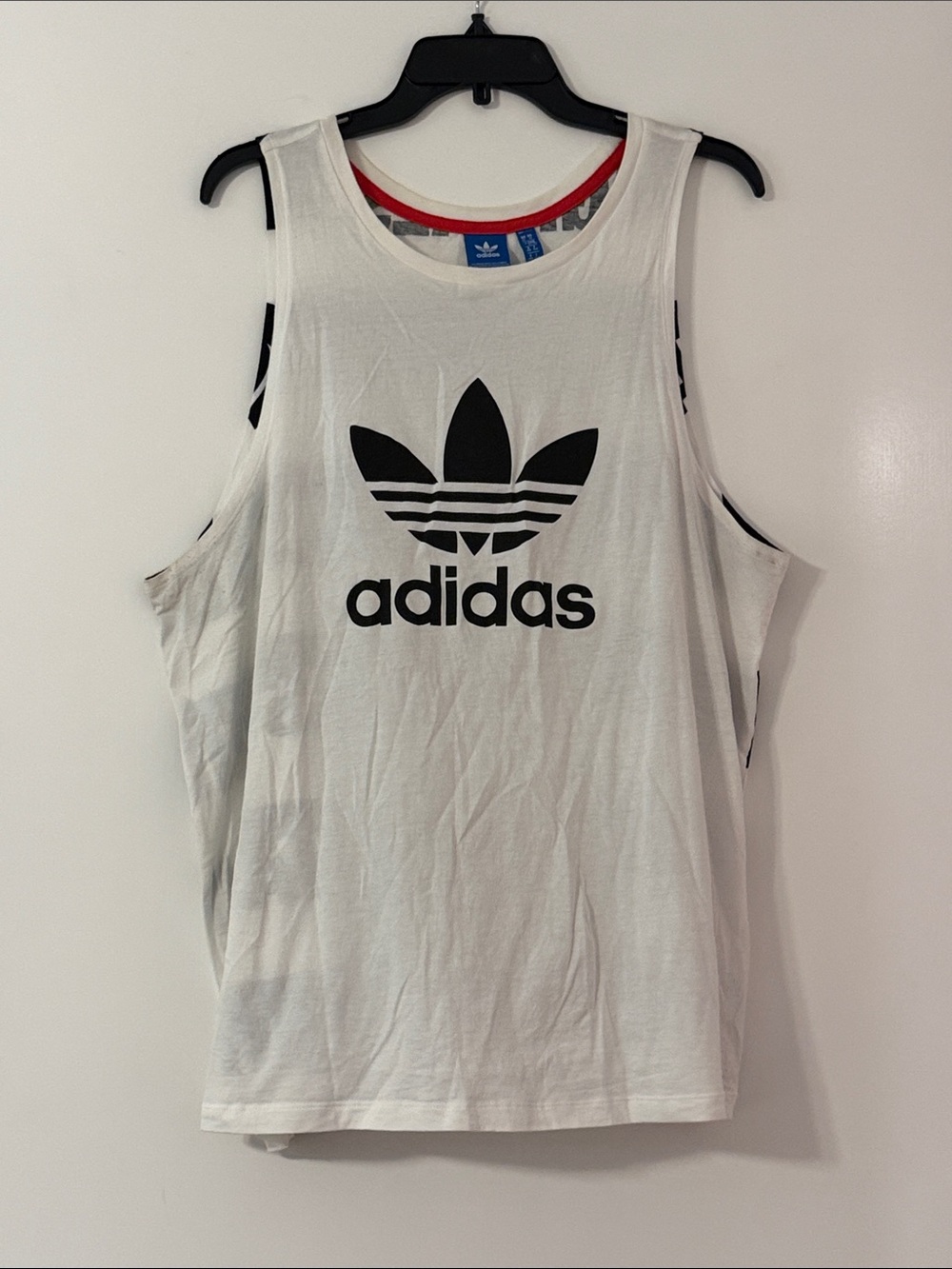 adidas White Tank with Black Trefoil and Red Inside Trim Size XL